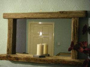 Large Rustic Chunky Driftwood Mirror with Shelf